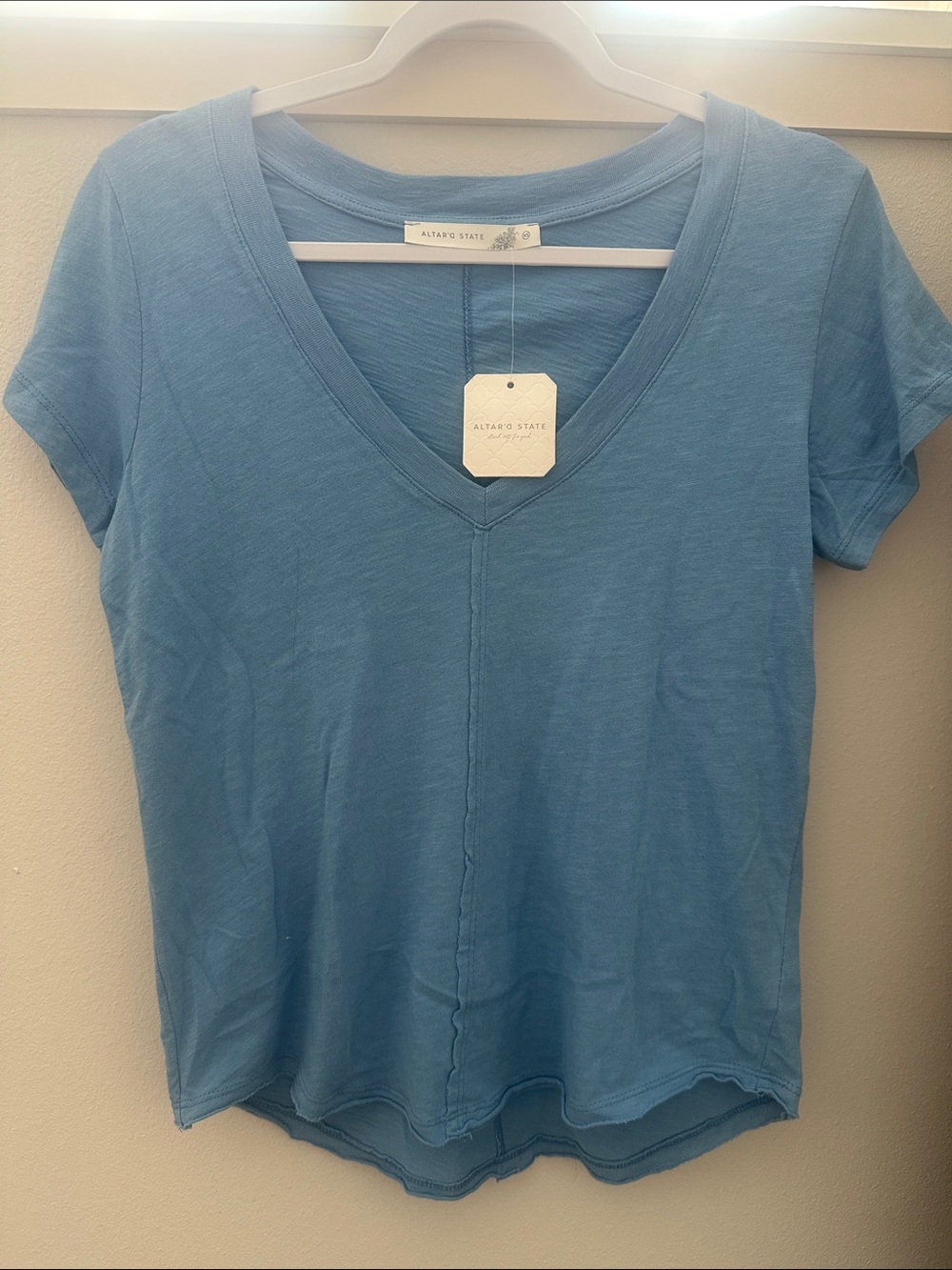 NWT - Altar'd State Women's Short Sleeve V-Neck Tee in Sky Blue